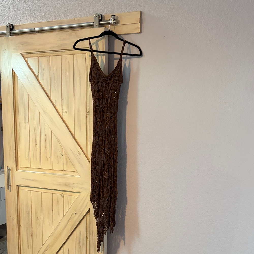 Chic Brown Crochet Dress